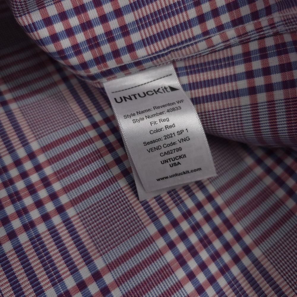 UNTUCKit Shirt Mens XL Red Glen Plaid Reventon Long Sleeve Wrinkle Free Cotton - Picture 7 of 13
